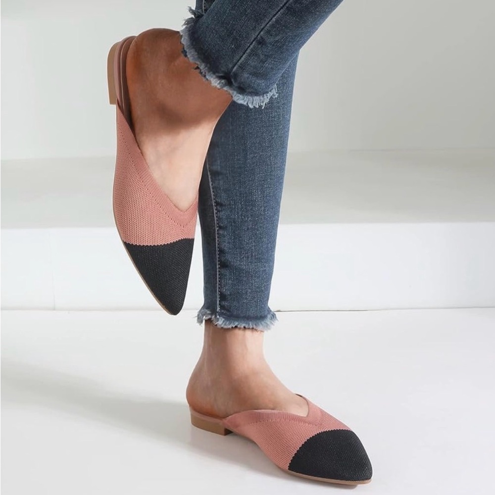 Musshoe Elegant Two-Tone Women's Pointed Toe Mules Flats